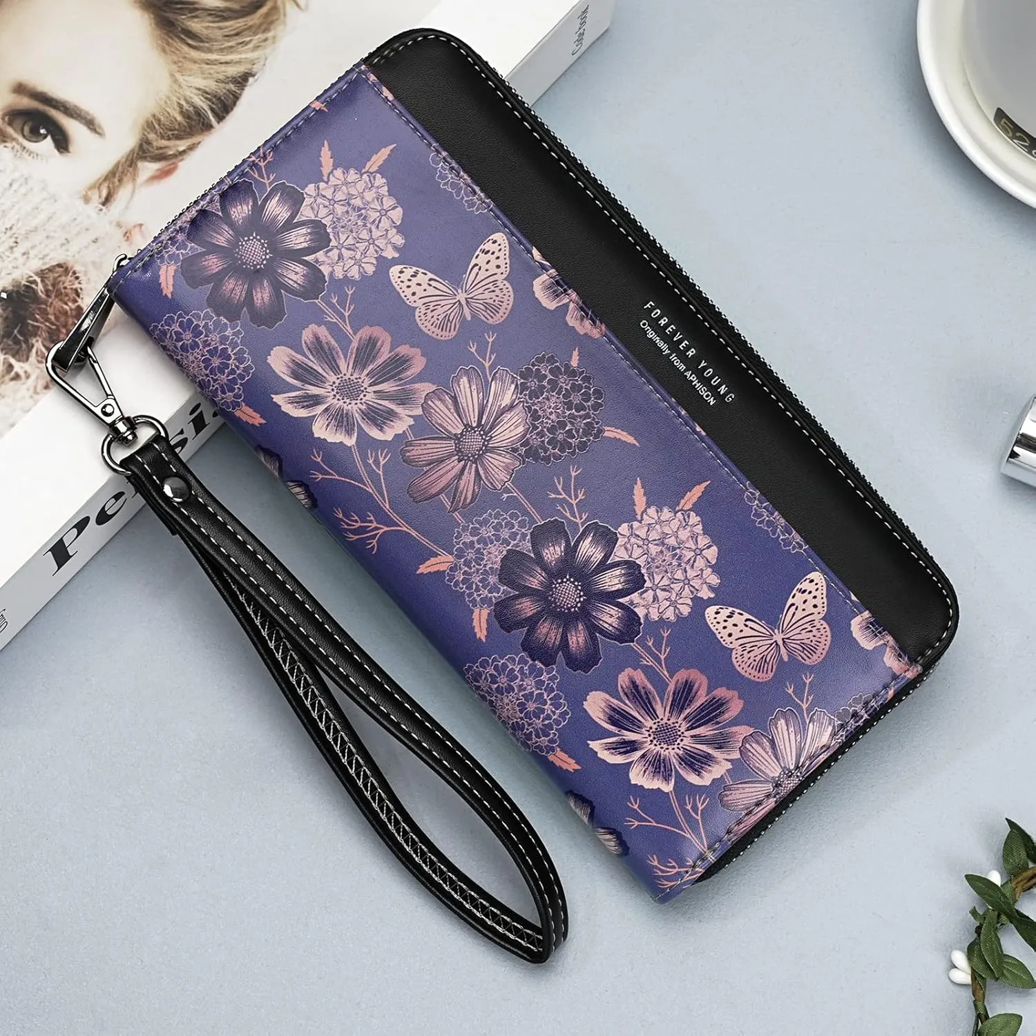 APHISON Wallet Women Large Capacity Clutch Purse For Ladies Card Holder RFID Wristlet Phone Zipper Coin Travel Pocket