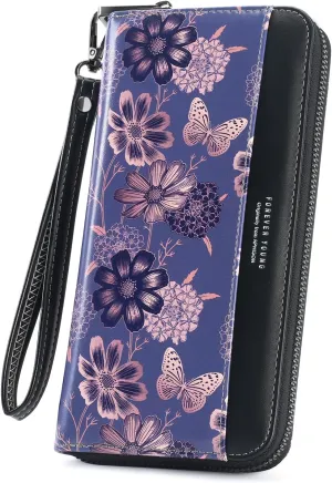 APHISON Wallet Women Large Capacity Clutch Purse For Ladies Card Holder RFID Wristlet Phone Zipper Coin Travel Pocket