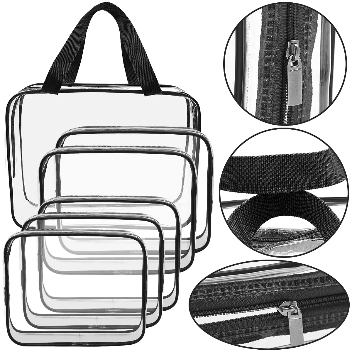 APREUTY Clear Makeup Bags, TSA Approved 6 Pcs Cosmetic Makeup Bags Set Clear PVC with Zipper Handle Portable Travel Luggage Pouch Airport Airline Vacation Organization (Clear)