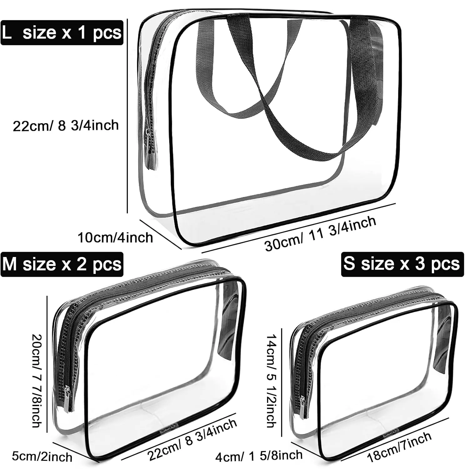 APREUTY Clear Makeup Bags, TSA Approved 6 Pcs Cosmetic Makeup Bags Set Clear PVC with Zipper Handle Portable Travel Luggage Pouch Airport Airline Vacation Organization (Clear)