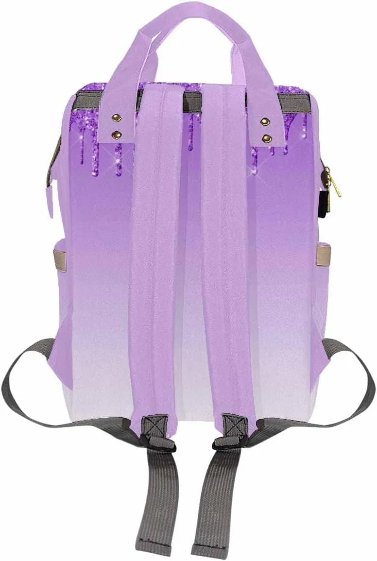 Artsadd Personalized Girl Baby Diaper Bag, Crown Purple Glitter Travel Backpack Casual Daypack Custom Multi-Function Nappy Bag with Name for Daughter Granddaughter