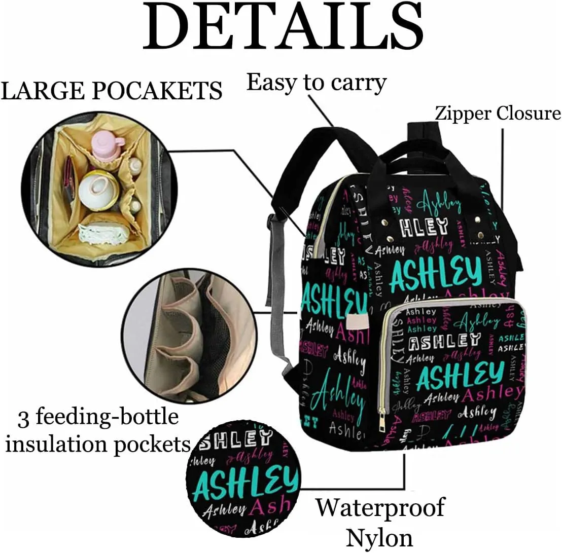 Artsadd Personalized Girl Baby Diaper Bag, Crown Purple Glitter Travel Backpack Casual Daypack Custom Multi-Function Nappy Bag with Name for Daughter Granddaughter