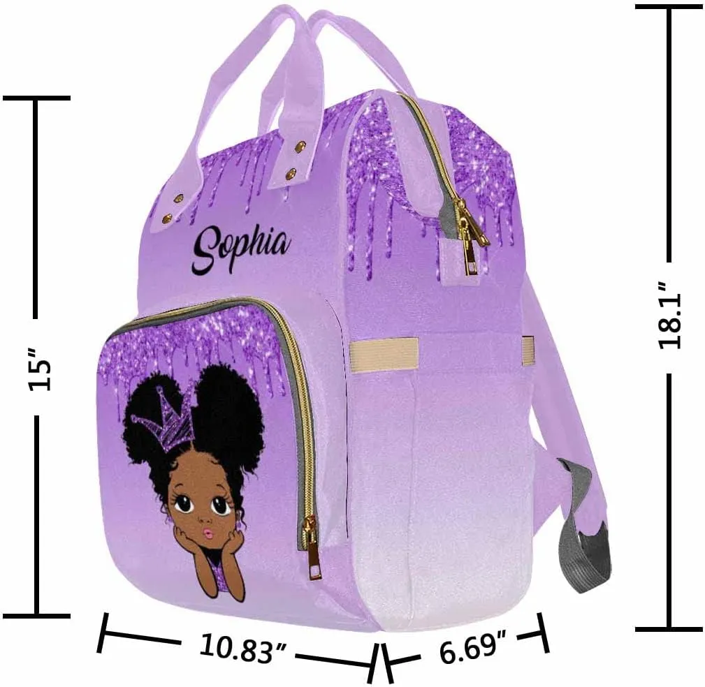 Artsadd Personalized Girl Baby Diaper Bag, Crown Purple Glitter Travel Backpack Casual Daypack Custom Multi-Function Nappy Bag with Name for Daughter Granddaughter