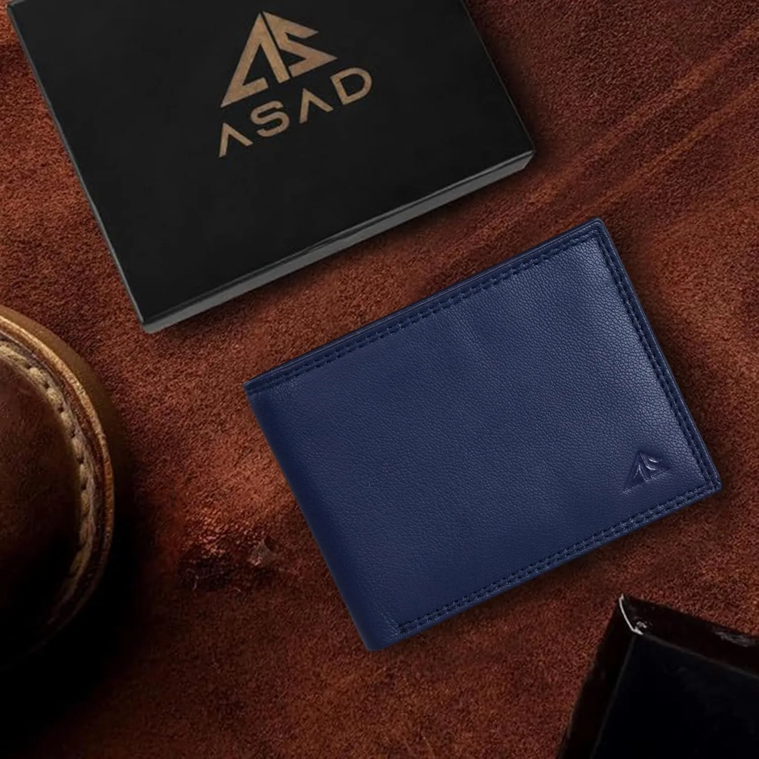 ASAD Genuine Leather Wallet for Men | Slim, Stylish, and Durable Genuine Leather Double Stitched RFID Blocking Bifold Stylish | Bifold Wallet With 8 Card Slot | Gift for Him | Navy Blue