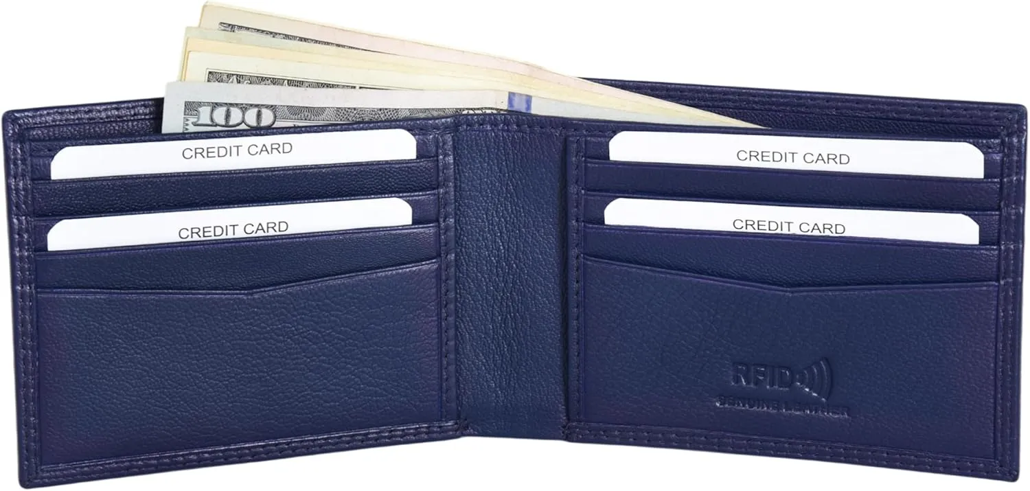 ASAD Genuine Leather Wallet for Men | Slim, Stylish, and Durable Genuine Leather Double Stitched RFID Blocking Bifold Stylish | Bifold Wallet With 8 Card Slot | Gift for Him | Navy Blue