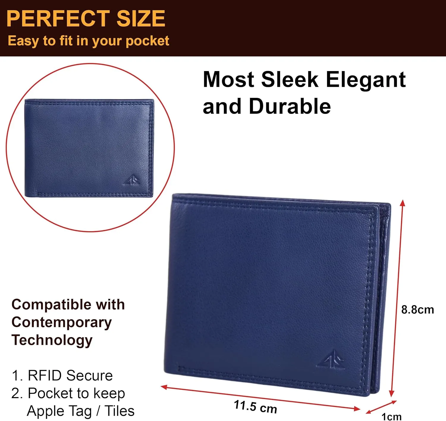 ASAD Genuine Leather Wallet for Men | Slim, Stylish, and Durable Genuine Leather Double Stitched RFID Blocking Bifold Stylish | Bifold Wallet With 8 Card Slot | Gift for Him | Navy Blue