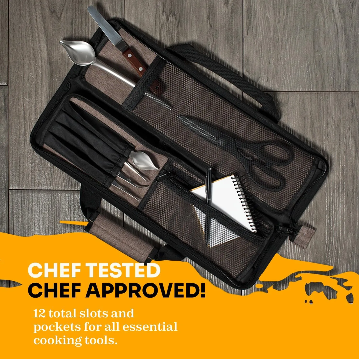 Asaya Chef Knife Roll Bag - 12 Pockets for Knives and Kitchen Utensils - Lightweight, Durable, and Stain Resistant Nylon - Perfect for the Traveling Chef - Knives not Included