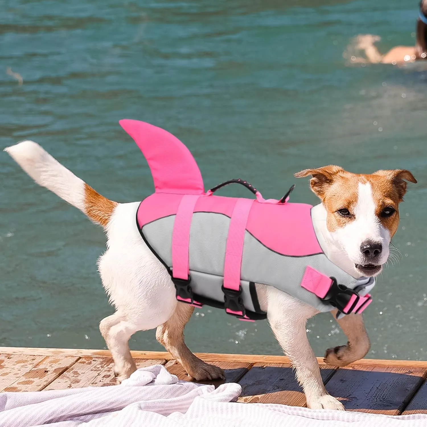 ASENKU Dog Life Jacket - Pet Safety Vest for Swimming & Boating, Shark Life Jacket with Floatation, Dog Lifesavers Swimsuits for Small Medium Large Dogs (Pink, L)