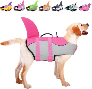 ASENKU Dog Life Jacket - Pet Safety Vest for Swimming & Boating, Shark Life Jacket with Floatation, Dog Lifesavers Swimsuits for Small Medium Large Dogs (Pink, L)