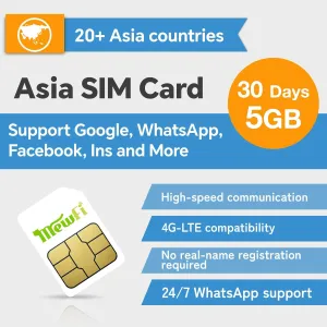 Asia SIM Card 30Days 5GB - 4G High-Speed Communication, 24/7 Whatsapp Support - Covers Japan, Korea, China & More - Use Google, Instagram, Twitter - Easy Activation - for Unlocked Smartphones