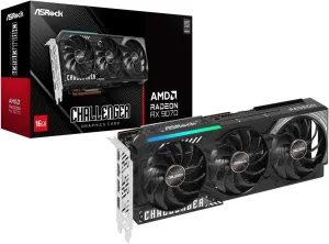 ASRock AMD Radeon RX 9070 Challenger 16GB 2520 MHz 20 Gbps GDDR6 256Bit GPU RT AI Accelerators PCIe5.0 2x8-pin Triple Fan 700W Graphics Card 0DB Silent Cooling DisplayPort2.1a HDMI2.1b LED Indicator