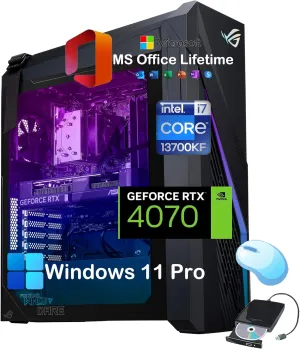 ASUS ROG G16CH Gaming Desktop Tower, NVIDIA GeForce RTX 4070 Dual, Intel 16 Core i7-13700KF Up to 5.4 GHz, 32GB RAM, 2TB SSD, Windows 11 Pro & Office License, External DVD Drive, WiFi
