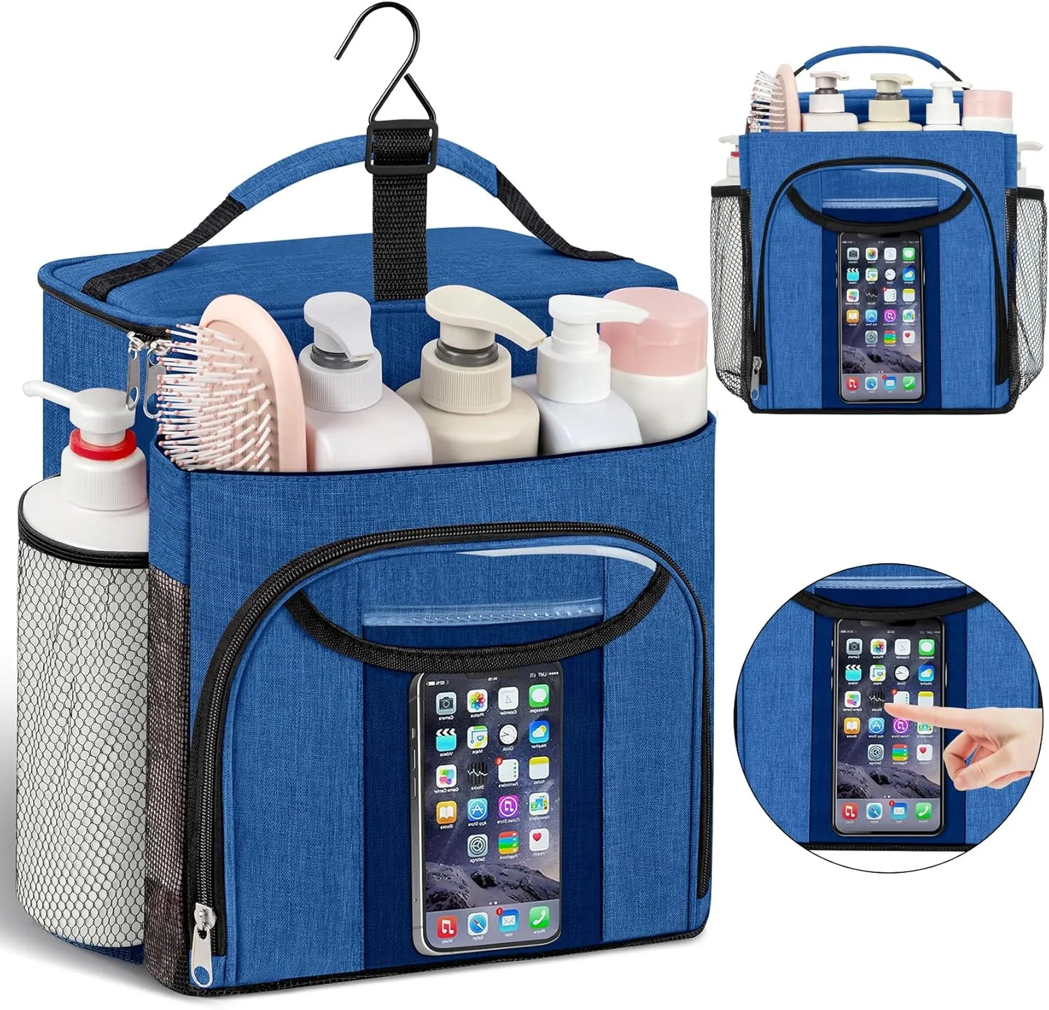 Attmu Large Capacity Portable Shower Caddy Dorm for College Essentials, Separate Compartment Hanging Toiletry Bag for College Student Camping Gym Travel Essentials (Blue)