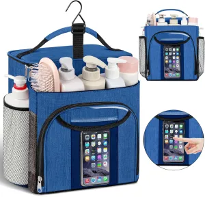 Attmu Large Capacity Portable Shower Caddy Dorm for College Essentials, Separate Compartment Hanging Toiletry Bag for College Student Camping Gym Travel Essentials (Blue)