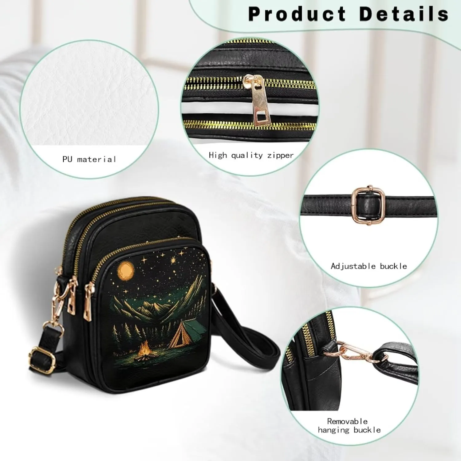 Attractive Print Womens Crossbody Bag with Strap Pockets Zipper for Travel Everyday Use