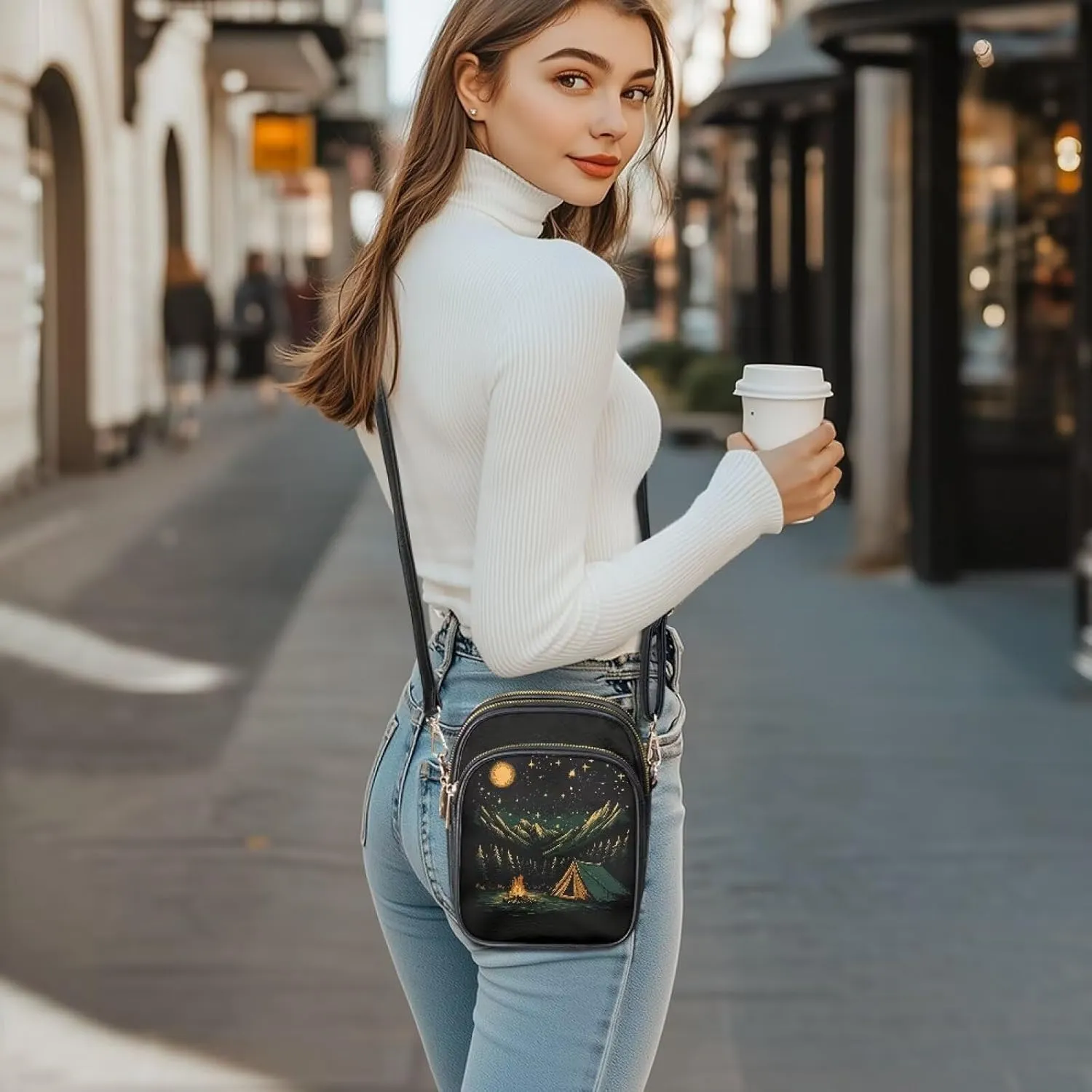 Attractive Print Womens Crossbody Bag with Strap Pockets Zipper for Travel Everyday Use