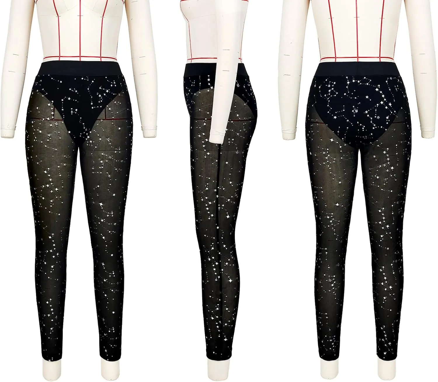 Atyfuniby Womens Leggings High Waisted - Sexy Skinny Mesh See Through Pants Party Clubwear