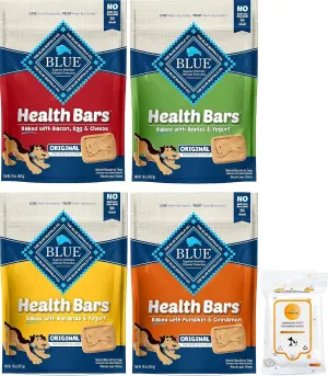 Aurora Pet Variety Pack (4) Blue Health Bars Crunchy Dog Treats (16-oz Each) with AuroraPet Wipes
