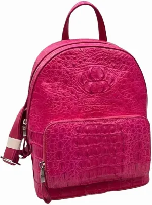 Authentic Crocodile Skin Female Top-handle Bag Lady Small Backpack Genuine Real Alligator Leather Women Travel Back Pack (Hot Pink), HF-01663