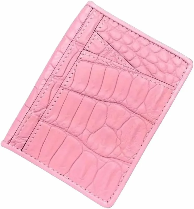 Authentic Crocodile Skin Women Fashion Colorful Card Holders Genuine Alligator Leather Lady Small Short Wallet Female Card Purse (Pink), HF-01602