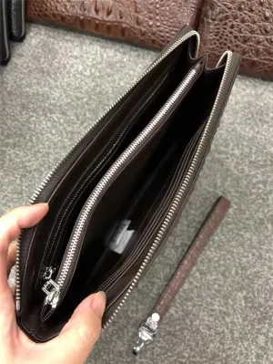 Authentic Real Alligator Skin Men Wristlets Pouch Bag Genuine Exotic Crocodile Leather Male Large Card Holders Clutch Purse (brown)