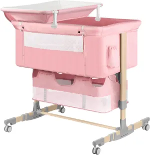 Baby Bassinet Bedside Sleeper with Diaper Changing Station   Mosquito Net   16gallon Capacity Storage, Adjustable & Portable Bassinet Cosleeping Baby Bed (Wooden Pink)