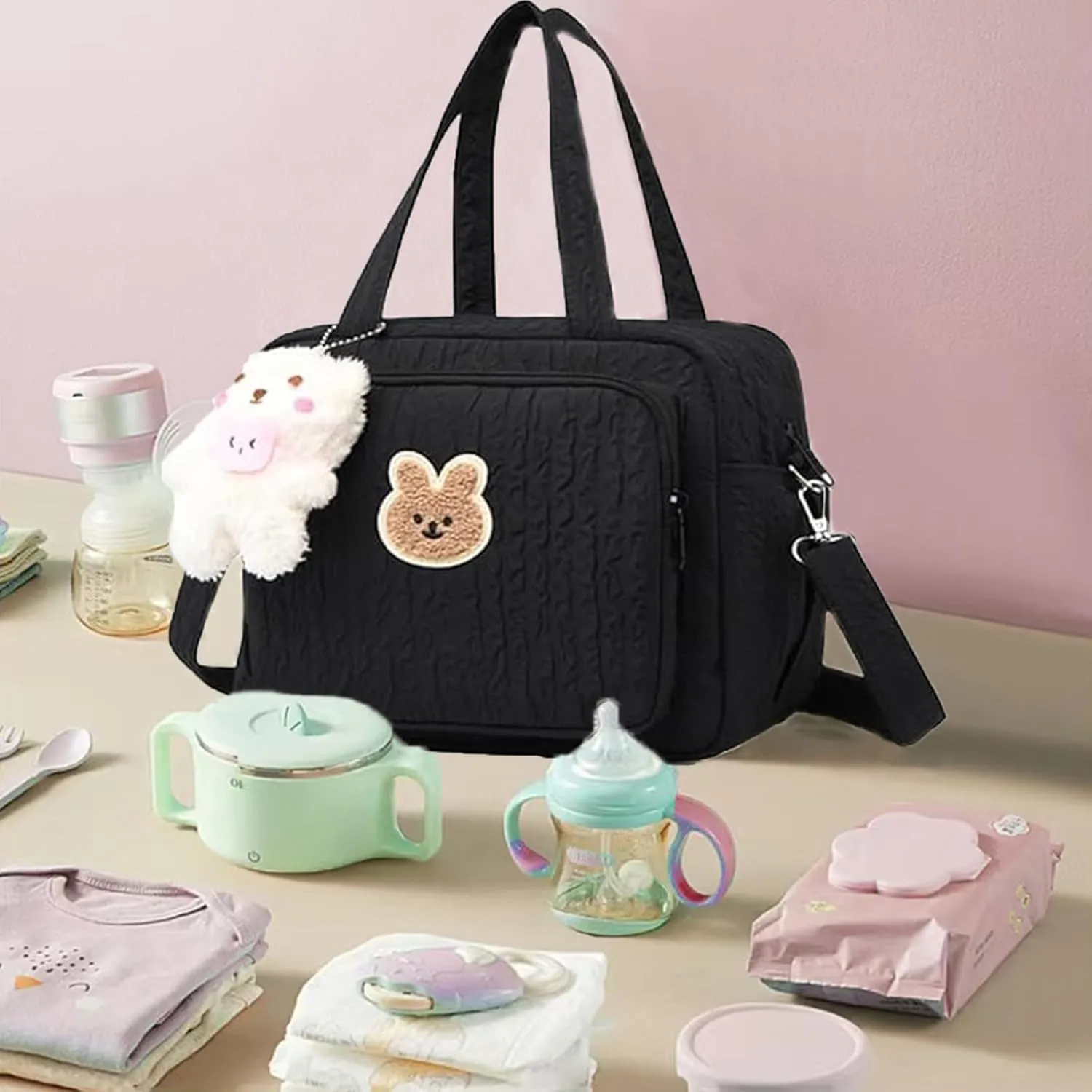 Baby Diaper Bag Tote Crossbody Diaper Cute Large Baby Nappy Mommy Maternity Travel Portable Baby Storage Bag for Mom