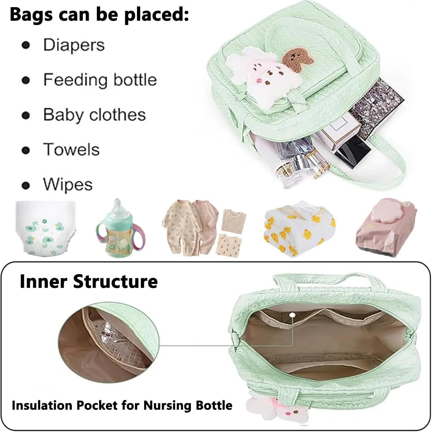 Baby Diaper Bag Tote, Cute Small Crossbody Nappy Mommy Bag, Lightweight Travel & Hospital Multifunction Storage Tote