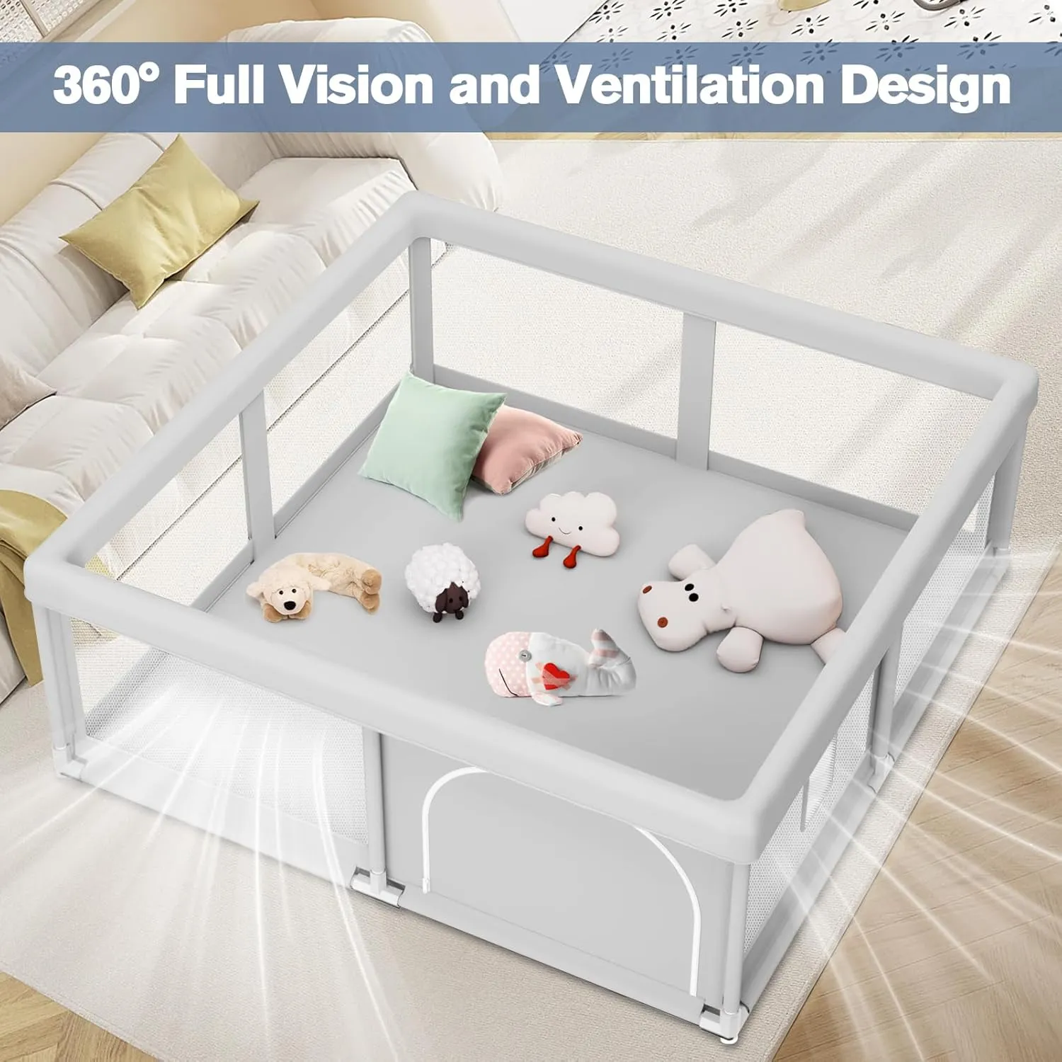 Baby Playpen for Babies and Toddlers 50 x 50 inch, Play Yards Indoor & Outdoor, Sturdy Safety Play Pen with Soft Breathable Mesh, Baby Fence