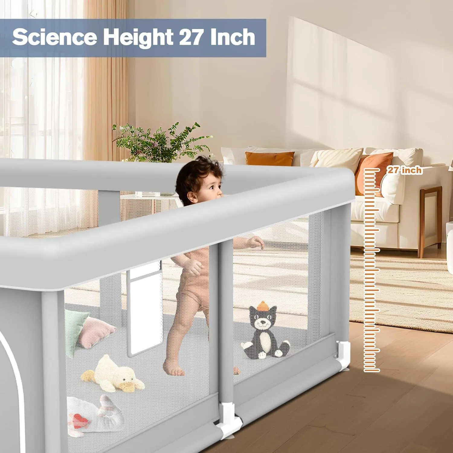 Baby Playpen for Babies and Toddlers 50 x 50 inch, Play Yards Indoor & Outdoor, Sturdy Safety Play Pen with Soft Breathable Mesh, Baby Fence