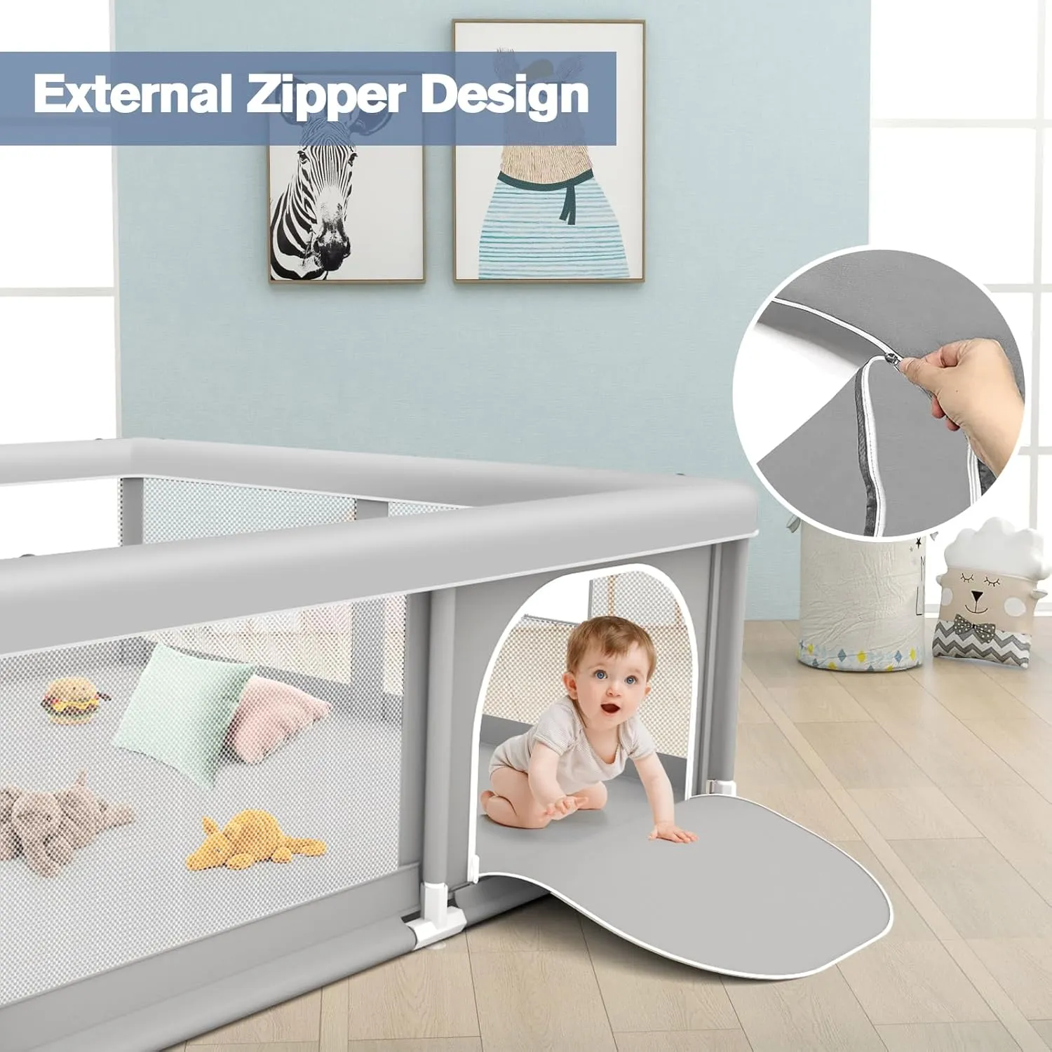 Baby Playpen for Babies and Toddlers 50 x 50 inch, Play Yards Indoor & Outdoor, Sturdy Safety Play Pen with Soft Breathable Mesh, Baby Fence