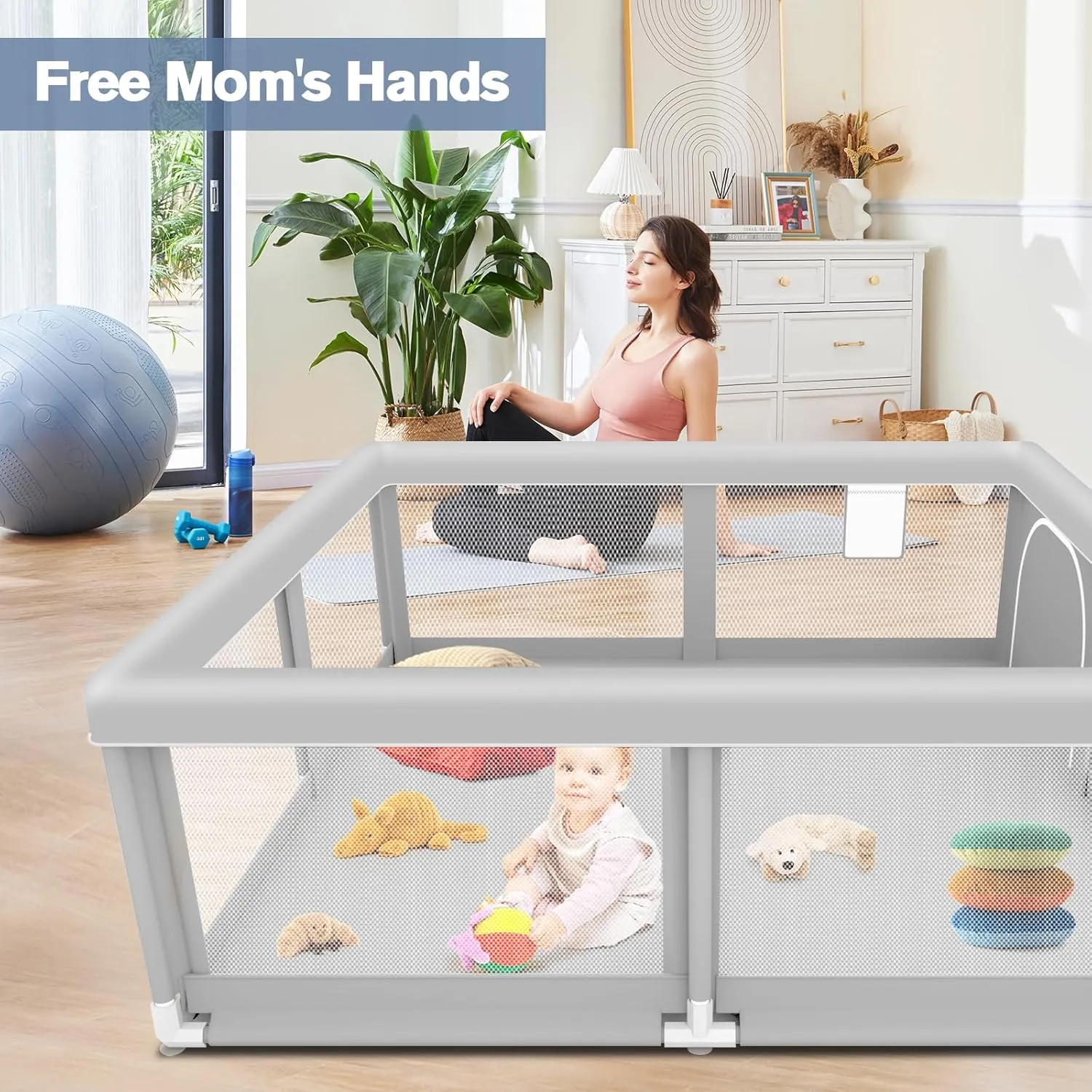 Baby Playpen for Babies and Toddlers 50 x 50 inch, Play Yards Indoor & Outdoor, Sturdy Safety Play Pen with Soft Breathable Mesh, Baby Fence