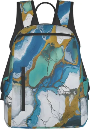 Backpack For Women Men Teal Blue Marbling Txture Bookbag Lightweight Travel Casual Daypack Water Resistant Outdoor Hiking Sport Rucksack