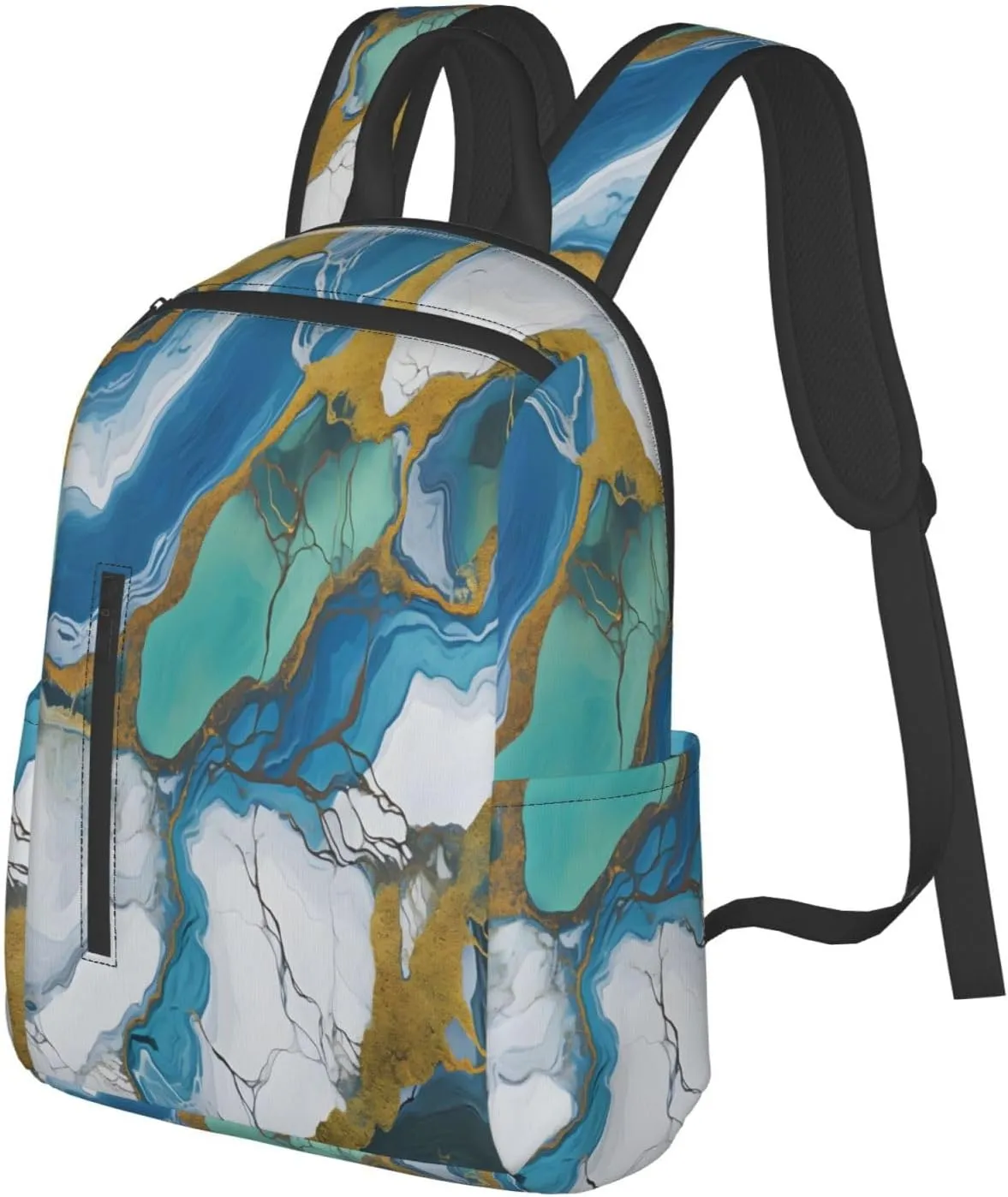 Backpack For Women Men Teal Blue Marbling Txture Bookbag Lightweight Travel Casual Daypack Water Resistant Outdoor Hiking Sport Rucksack