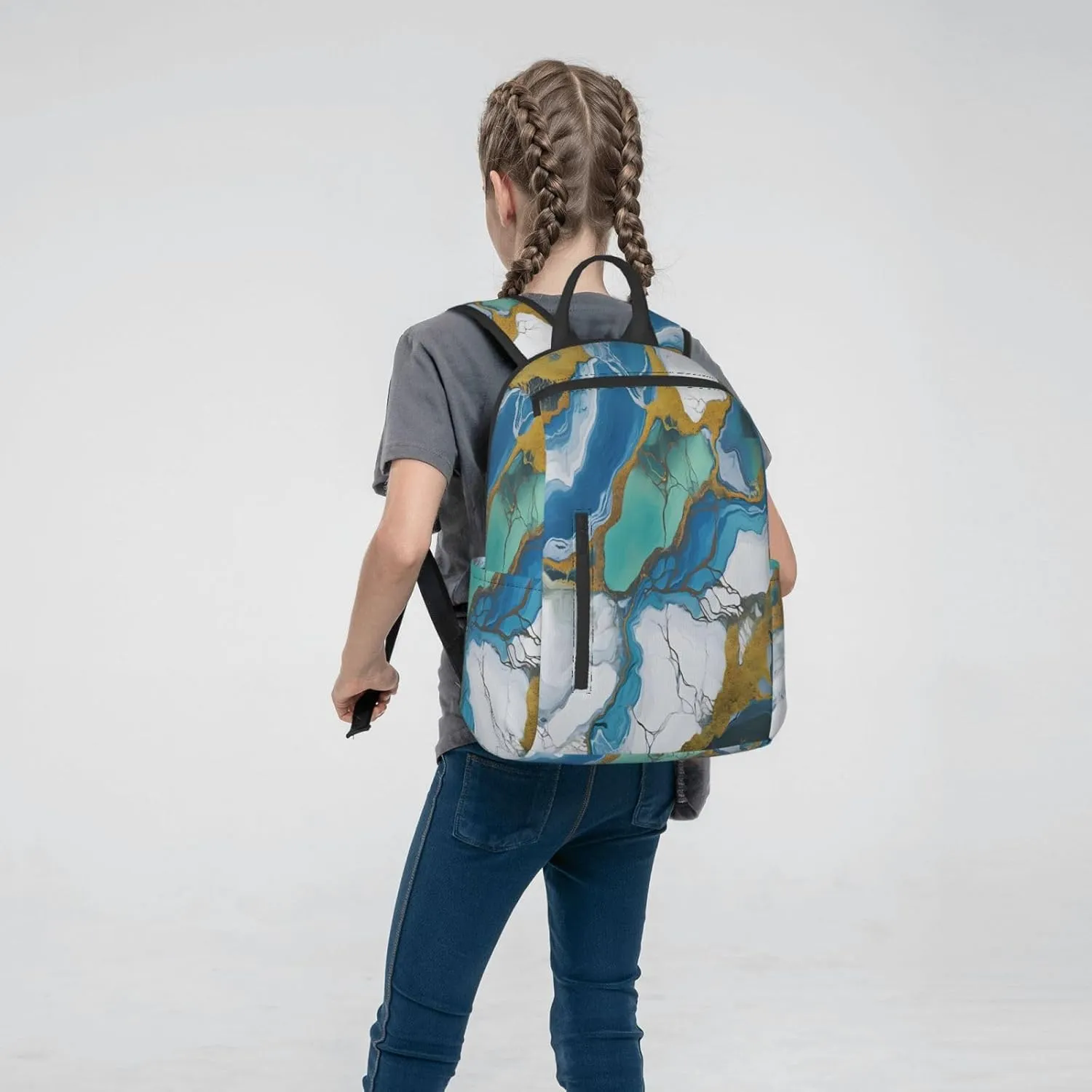 Backpack For Women Men Teal Blue Marbling Txture Bookbag Lightweight Travel Casual Daypack Water Resistant Outdoor Hiking Sport Rucksack