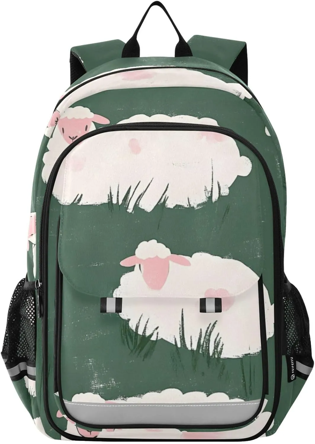 Backpack Grassland Sheep Green Travel Laptop Daypack Shoulder Bag Book Bag Daypack with Reflective Strip 12.9 ×17.7 In