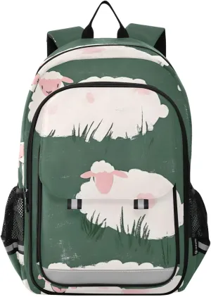 Backpack Grassland Sheep Green Travel Laptop Daypack Shoulder Bag Book Bag Daypack with Reflective Strip 12.9 ×17.7 In