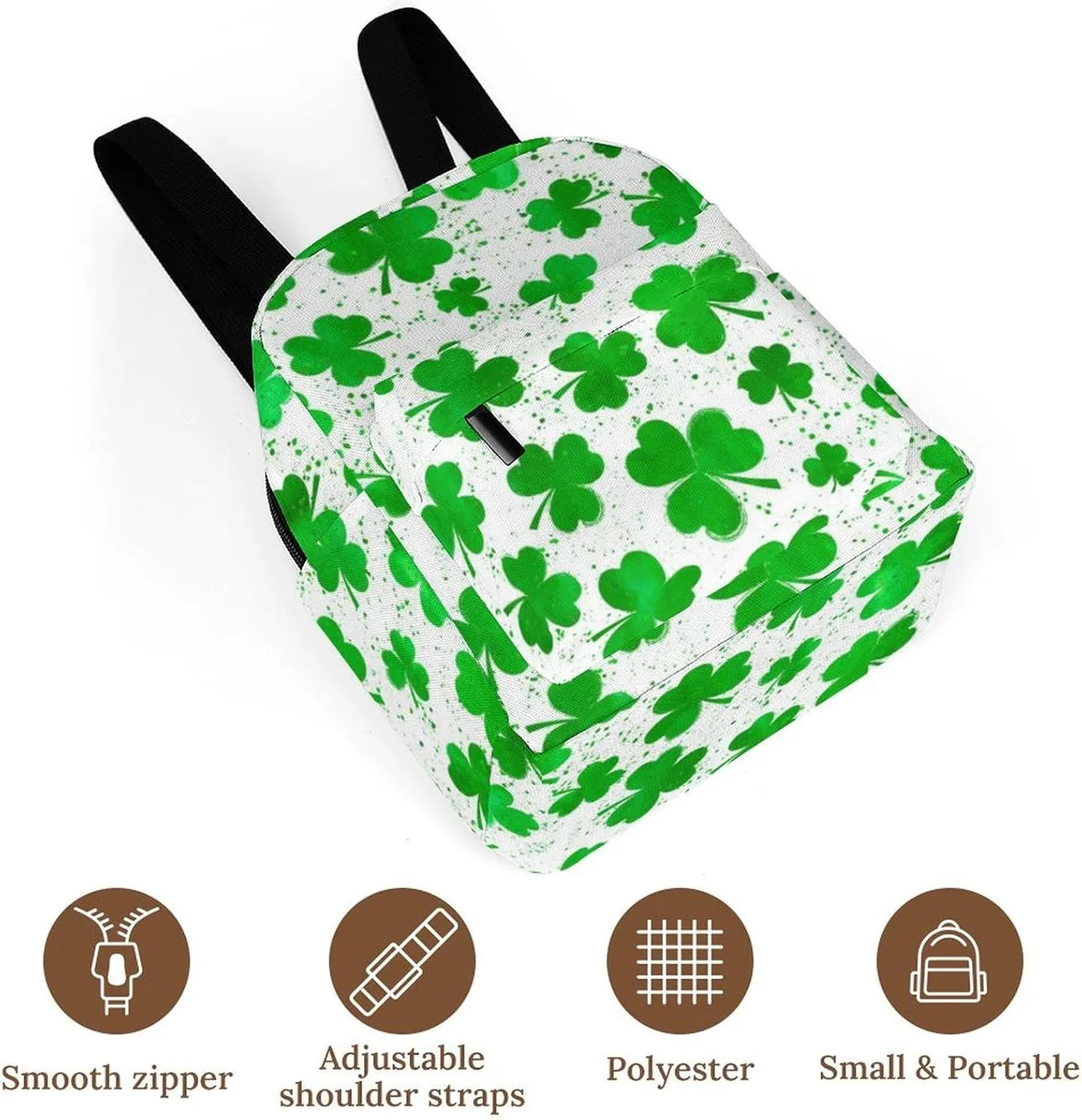Backpack Purse for Women Rucksack for Ladies St Patricks Day Green Watercolor Shamrock Clover Grass White Shoulder Bag