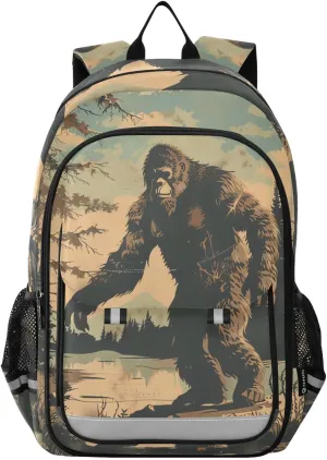 Backpack Sasquatch Lake Log Travel Laptop Daypack Shoulder Bag Book Bag Daypack with Reflective Strip 12.9 ×17.7 In