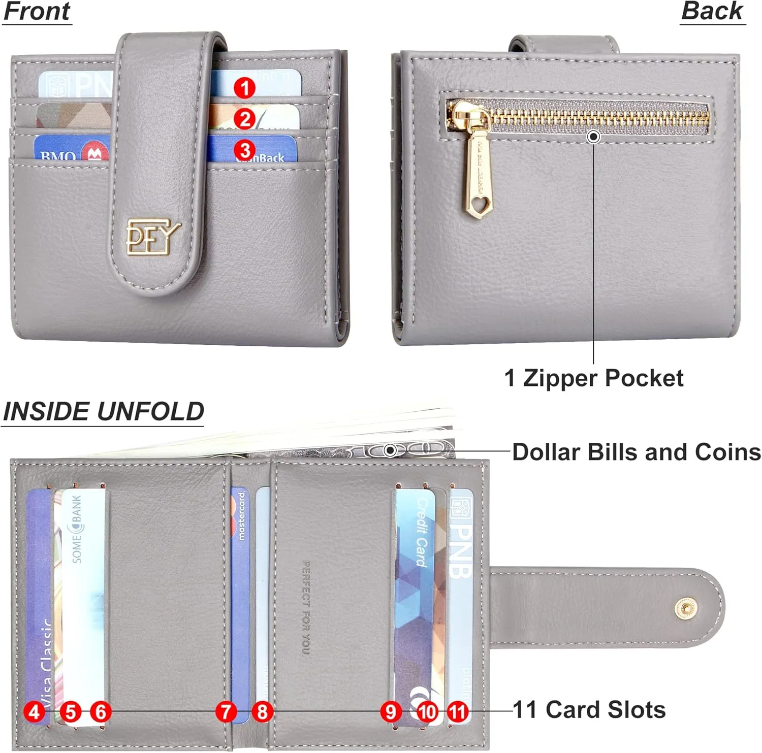 Badiya Small Wallets for Women Bifold Multi Card Case Wallet Slim Credit Card Holder with Zipper Coin Purse