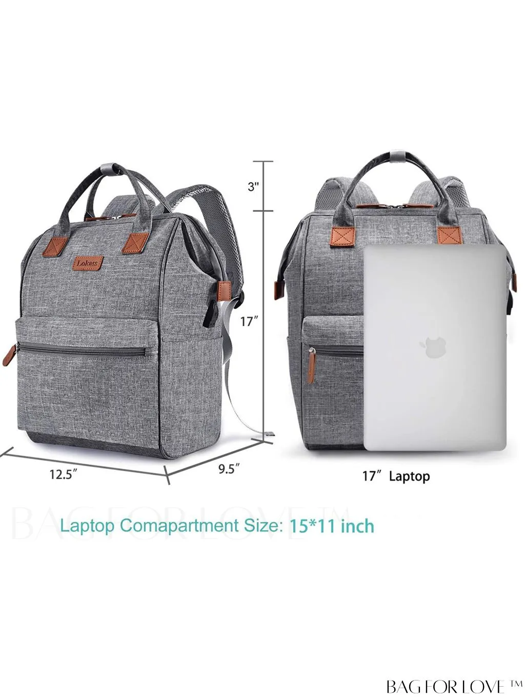 BagForLove - 17.3 Wide Open Laptop Backpack with USB Charging Port - Water Resistant, Multipurpose Business Travel Bag