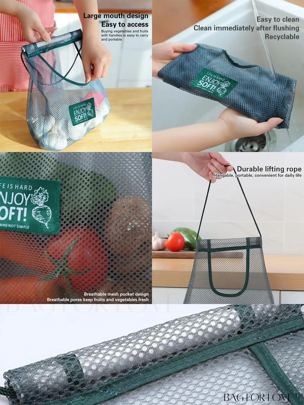 BagForLove - Mesh Hanging Fruit & Vegetable Storage Bag - Portable, Versatile & Essential for Home, Travel & Dorm