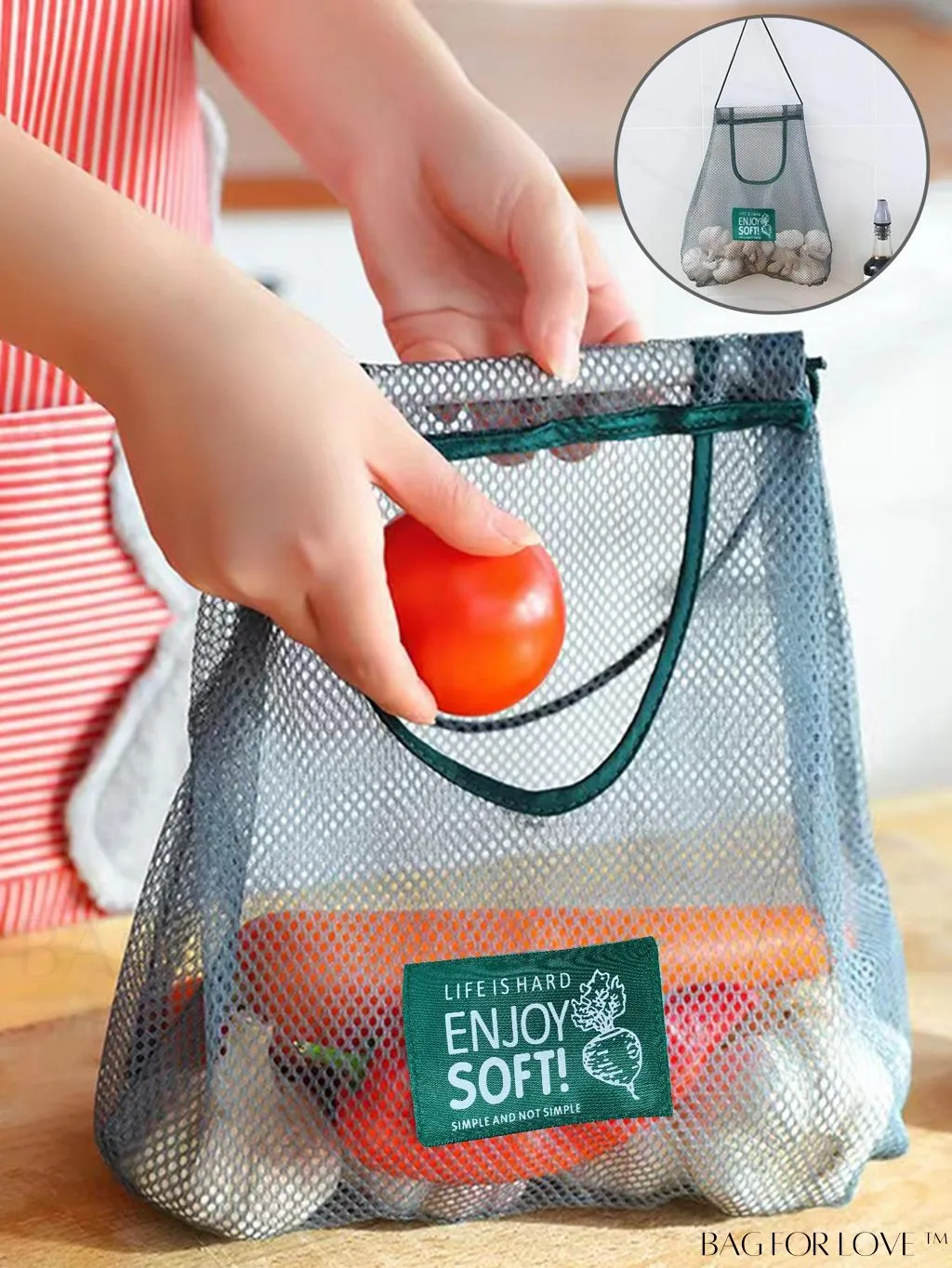 BagForLove - Mesh Hanging Fruit & Vegetable Storage Bag - Portable, Versatile & Essential for Home, Travel & Dorm