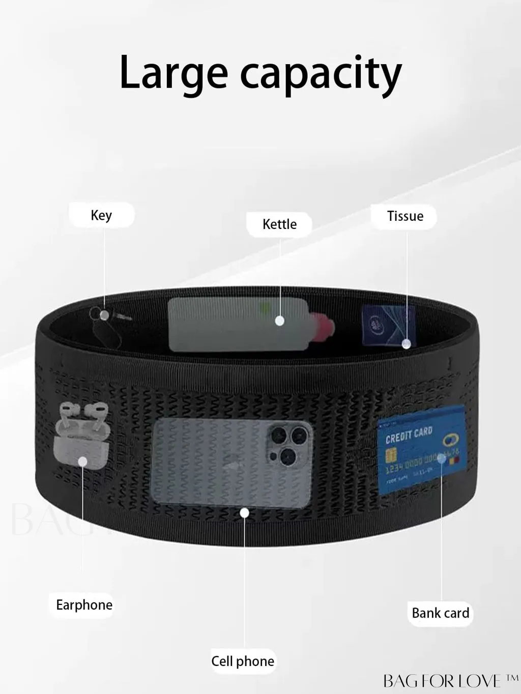 BagForLove - Multi-Pocket Elastic Waist Bag for Running Sports with Phone Holder