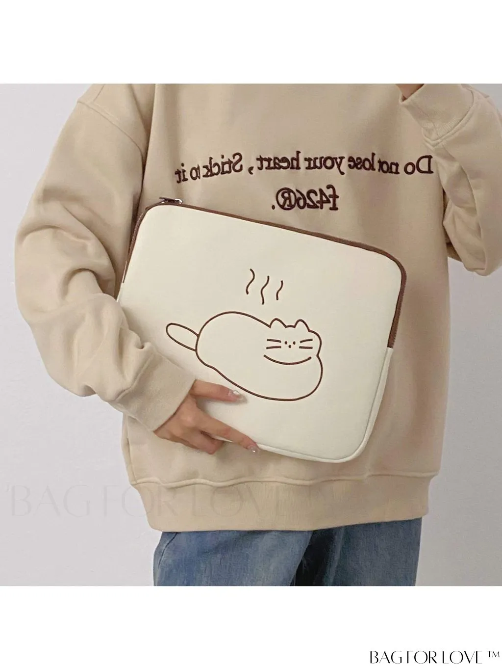 BagForLove - Zippered Laptop Bag with Cartoon Rabbit Graphic Design