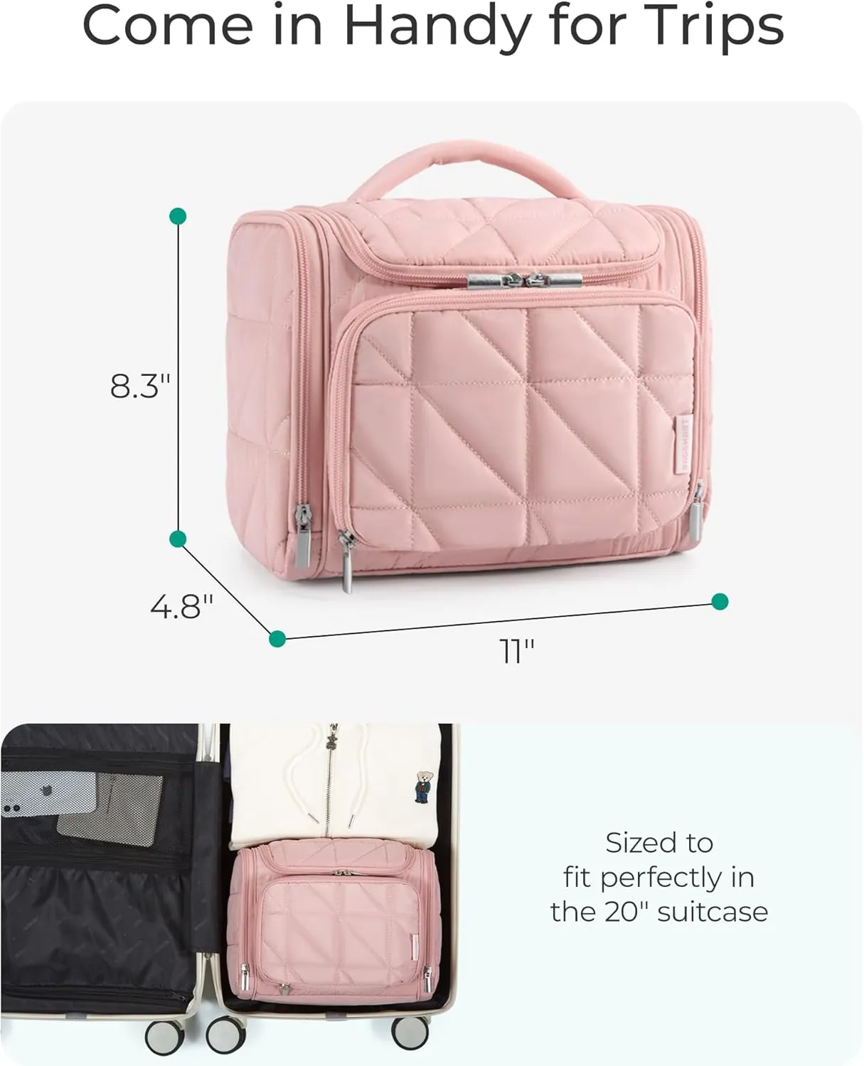 BAGSMART Toiletry Bag Travel Bag with Hanging Hook, Water-resistant Lightweight Puffy Makeup Bag Large Wide-open Travel Bag for Women Travel Organizer for Accessories, Cosmetics, Toiletries, Beige