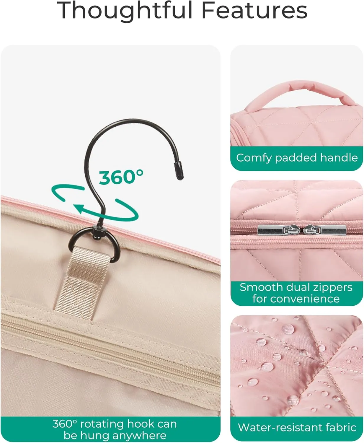 BAGSMART Toiletry Bag Travel Bag with Hanging Hook, Water-resistant Lightweight Puffy Makeup Bag Large Wide-open Travel Bag for Women Travel Organizer for Accessories, Cosmetics, Toiletries, Beige