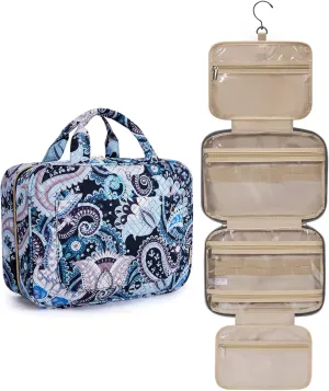 BAGSMART Toiletry Bag Travel Bag with Hanging Hook, Water-resistant Makeup Cosmetic Bag Travel Organizer for Accessories, Shampoo, Full Sized Container, Toiletries (Blue Paisley, Large)