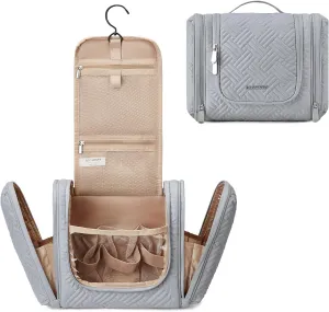 BAGSMART Travel Toiletry Bag for Women, Hanging Toiletry Bag with Hook, Travel Cosmetic Makeup Bag Travel Organizer for Accessories, Shampoo, Full Sized Container, Toiletries,Grey-Medium