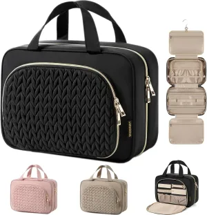 BAGSMART Travel Toiletry Bag with Jewelry Organizer, Hanging Travel Bag for Toiletries, Makeup Cosmetic Bag Organizer, Carry-on Travel Accessories Essentials, Black-M